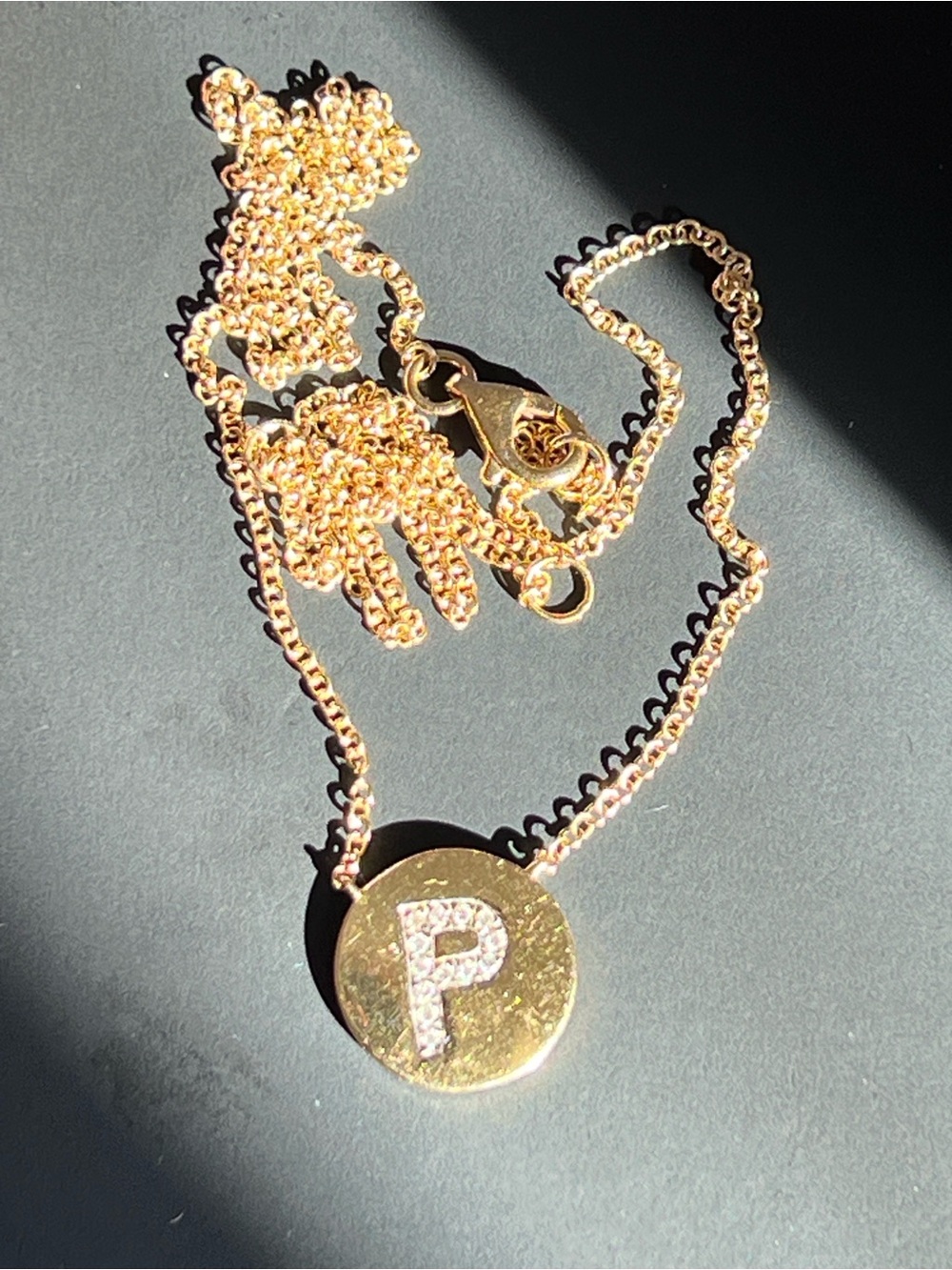 14k Good Initial 'P' Disc Necklace with Pavé Diamonds - Picture 9 of 10